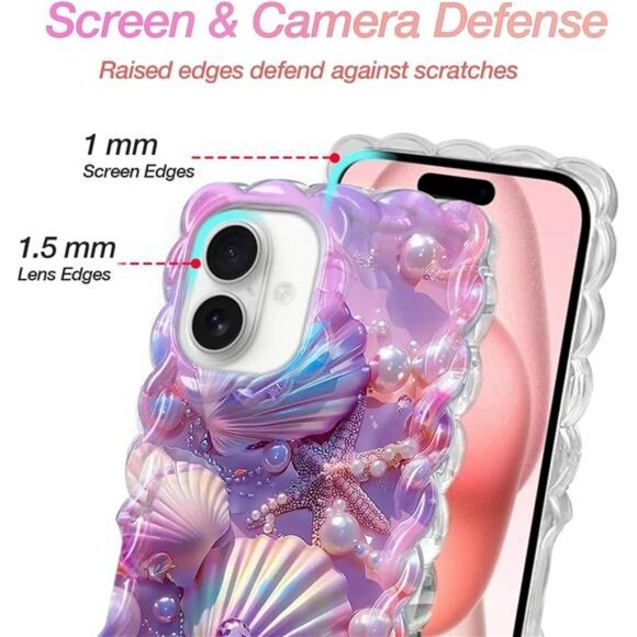 Iphone 16 15 14 13 Colorful Seashell Glossy iPhone Case with Curly Wave Border - Picture 6 of 7